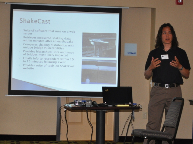 Loren Turner, a geotechnology applications developer at Caltrans Division of Research & Innovation, described and demonstrated the Caltrans ShakeCast system developed for prioritizing bridge inspections after an earthquake.